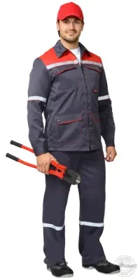 Костюм "СИРИУС-МЕХАНИК": куртка, брюки серый с красным и СОП 25 мм. тк.Краун (CROWN)-230