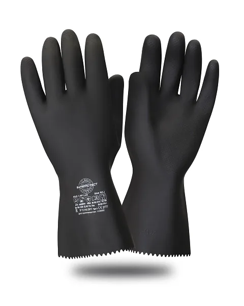 Перчатки КЩС-1-SP LUX (ЛЮКС) Safeprotect® черные (латекс, слой Silver, толщ.0,65мм,дл.300мм)